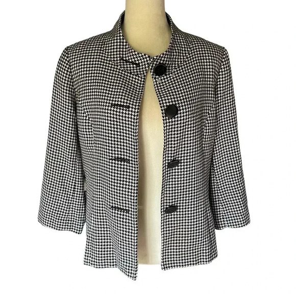 Elizabeth Howard Houndstooth Blazer White Black Artsy Jacket Coat Women Size 10 - Picture 1 of 8